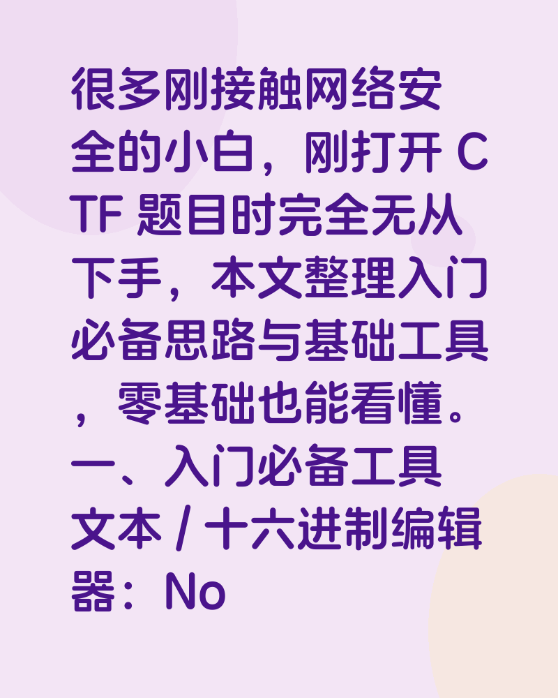 新手入门 CTF 基础解题思路与工具清单