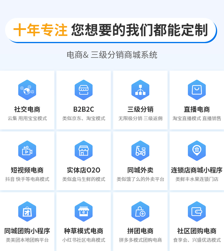 网站建设, 电商网站, B2C商城, 多商户商城, 分销商城, 跨境商城