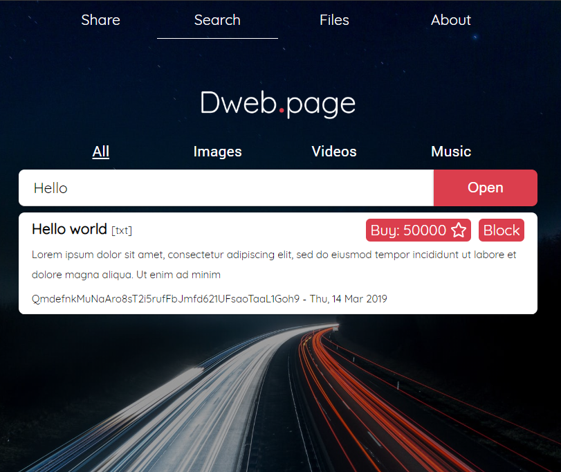 Dweb.page + Starlog search