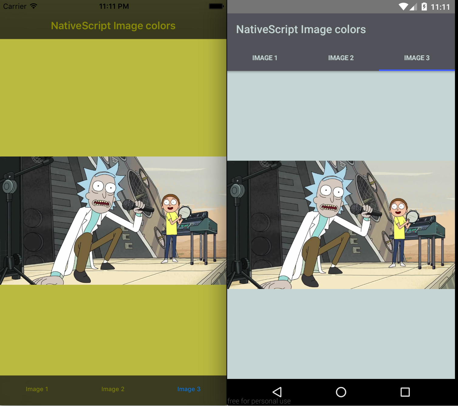 NativeScript image colors