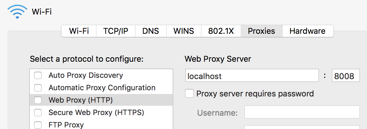 Setting up proxy on OS X